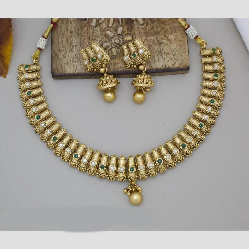 Women’s bridal necklaces-Manisha Jewellery Gold Plated Pota Stone Necklace Set