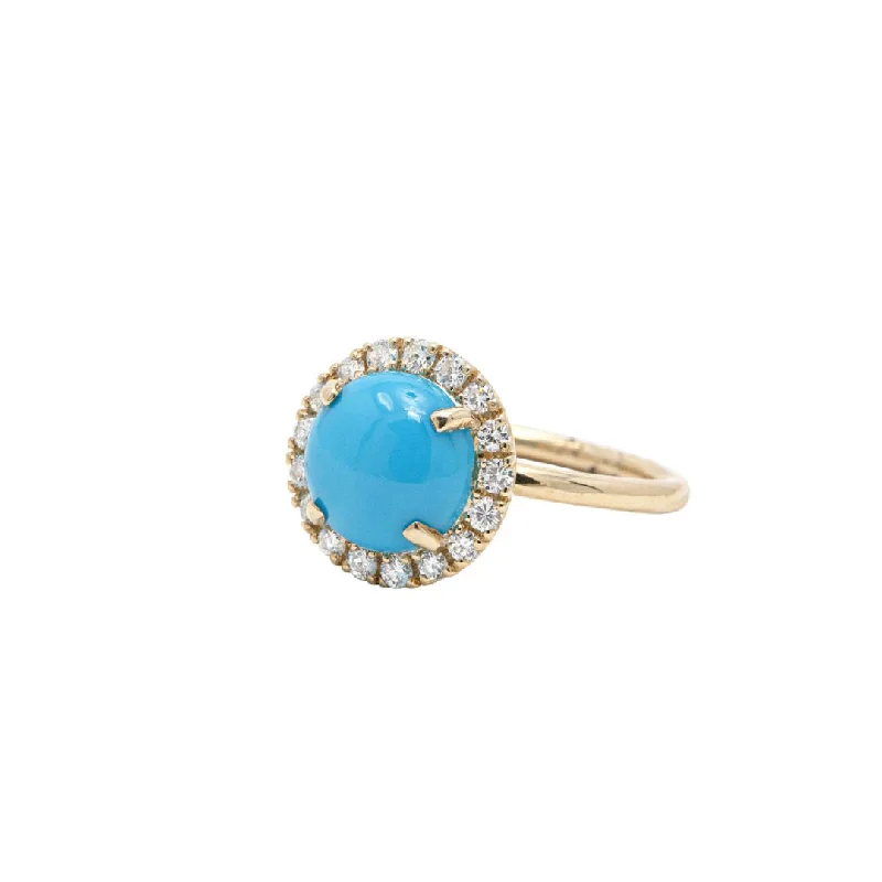 Women’s hammered rings-Yellow Gold & Turquoise Aura Ring I