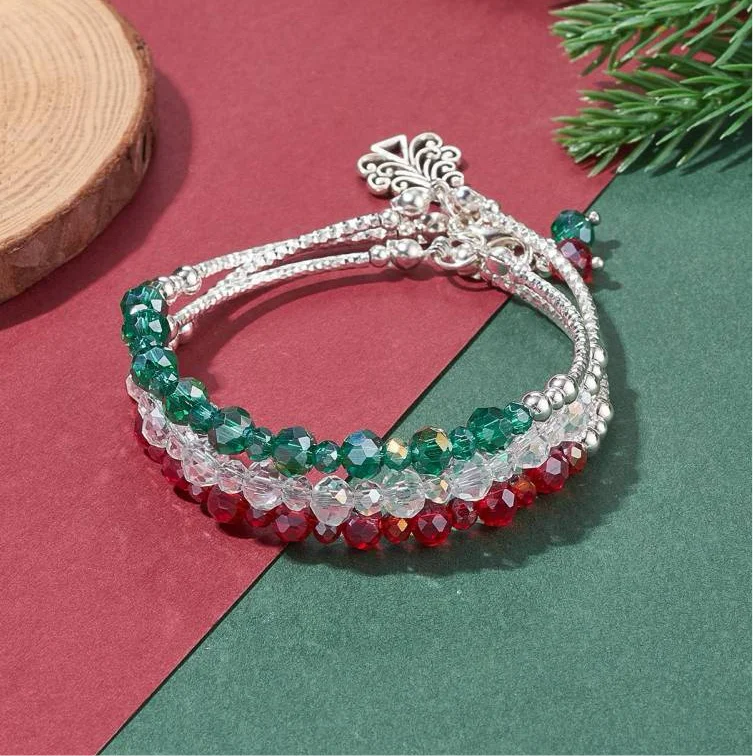 Women’s silver cuff bracelet-Christmas Beaded Bracelet