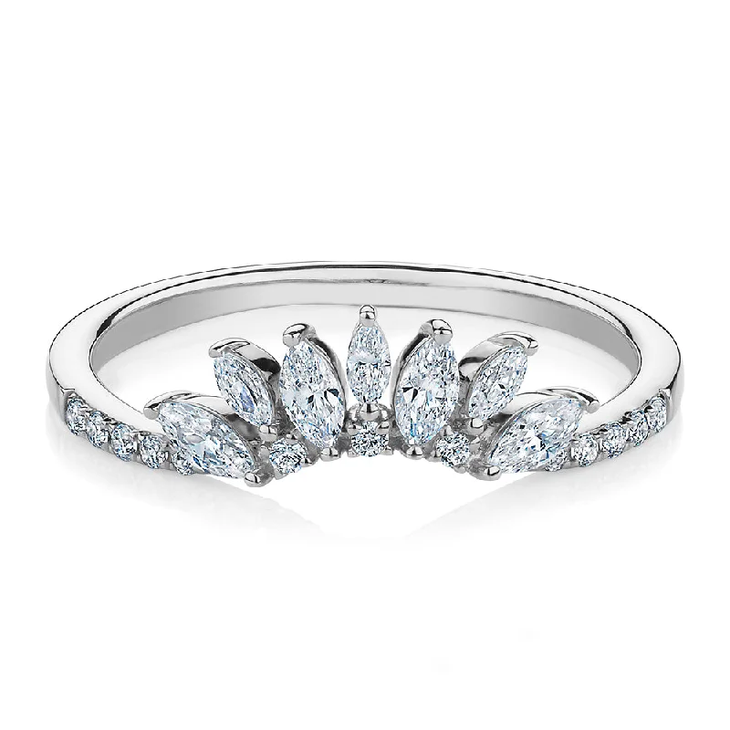 Women’s oval rings-Marquise curved wedding or eternity band with 0.56 carats* of diamond simulants in 10 carat white gold