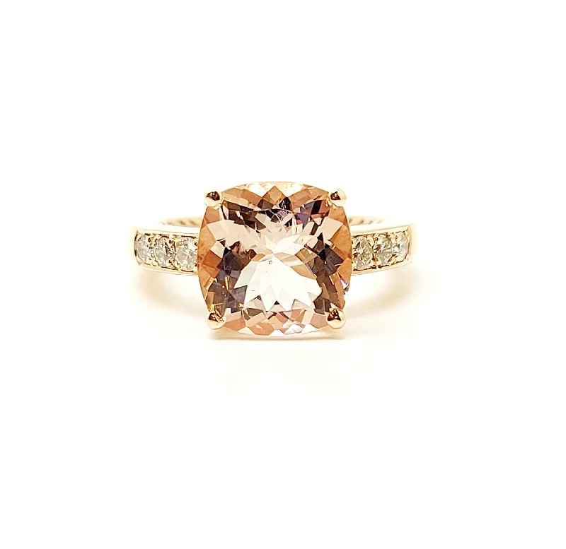 Women’s elegant rings-Cushion-cut Morganite & Diamond Statement Ring in 14k Rose Gold