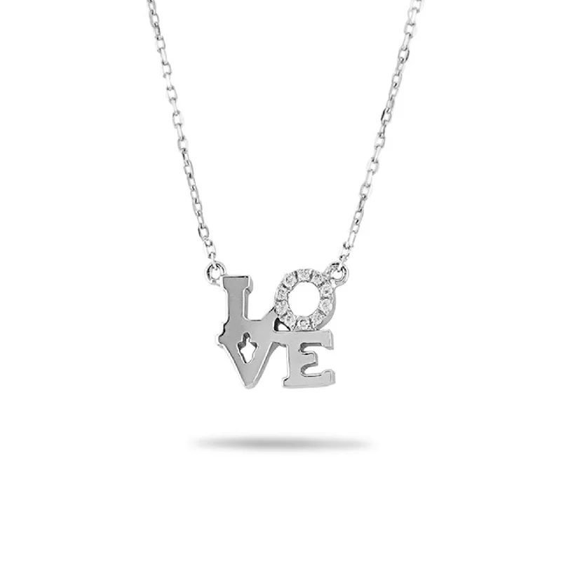 Women’s gemstone necklaces-14k White Gold LOVE Necklace