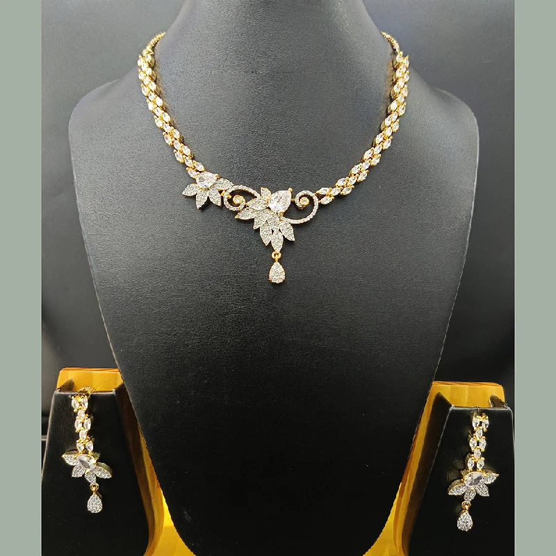 Women’s bohemian necklaces-Jain Jewellers Gold Plated AD Necklace Set