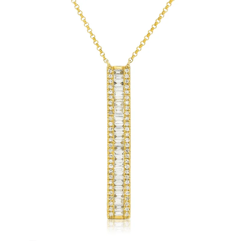 Women’s custom name necklaces-14k Yellow Gold 0.76ct Diamond Bar Necklace