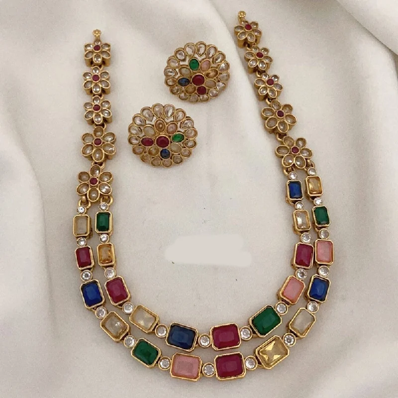 Women’s colorful necklaces-Joyful Jewel Art Matte Gold Plated Crystal Stone Necklace Set