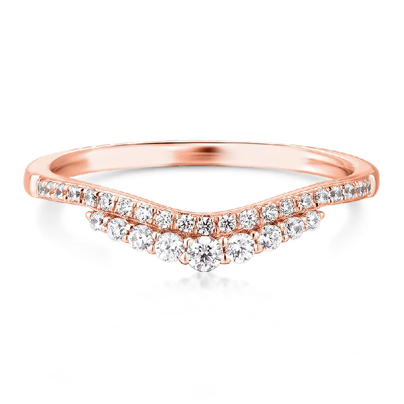 Women’s luxury platinum rings-Round Brilliant curved wedding or eternity band in 10 carat rose gold