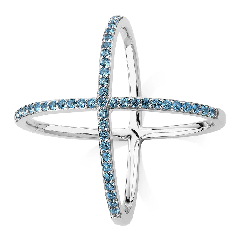 Women’s oval rings-Dress ring with blue topaz simulants in sterling silver