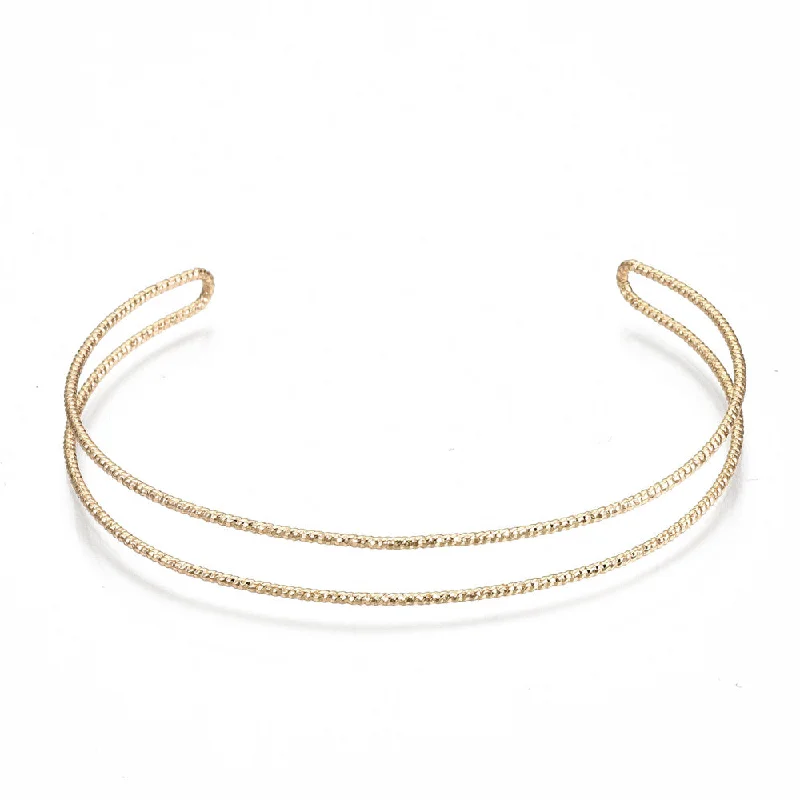 Women’s delicate bracelet-DOUBLE GOLD - Double Band Textured Cuff - Accent Bracelet