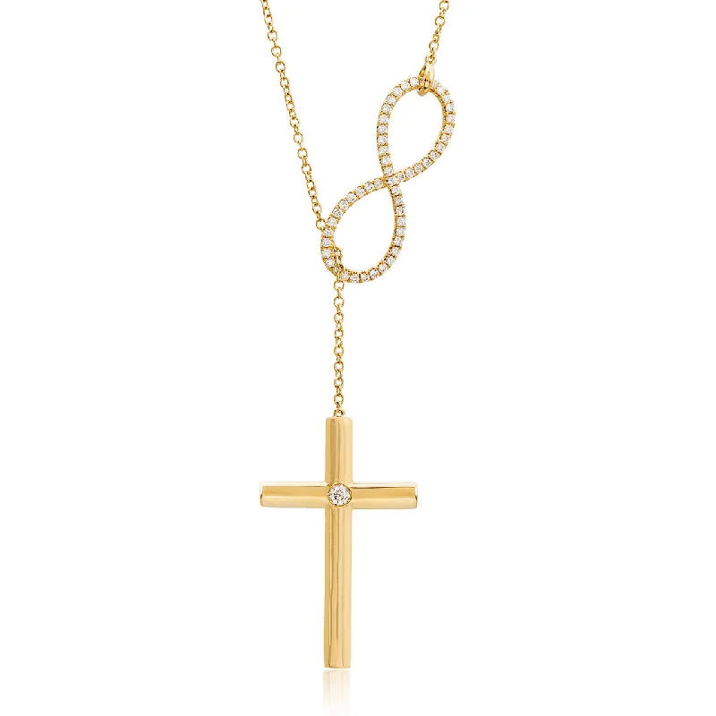 Women’s crystal necklaces-18k Yellow Gold 0.54ct Diamond Infinity Cross Necklace