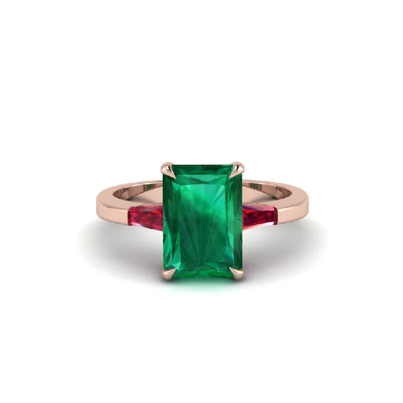 Women’s antique gold engagement ring-Three Stone Radiant Cut Emerald Engagement Ring - Hillary No. 50