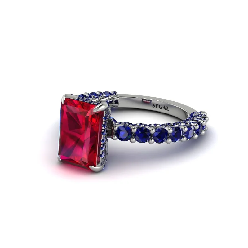 Women’s three-stone engagement ring-Vintage Radiant Cut Ruby Engagement Ring - Renee No. 72