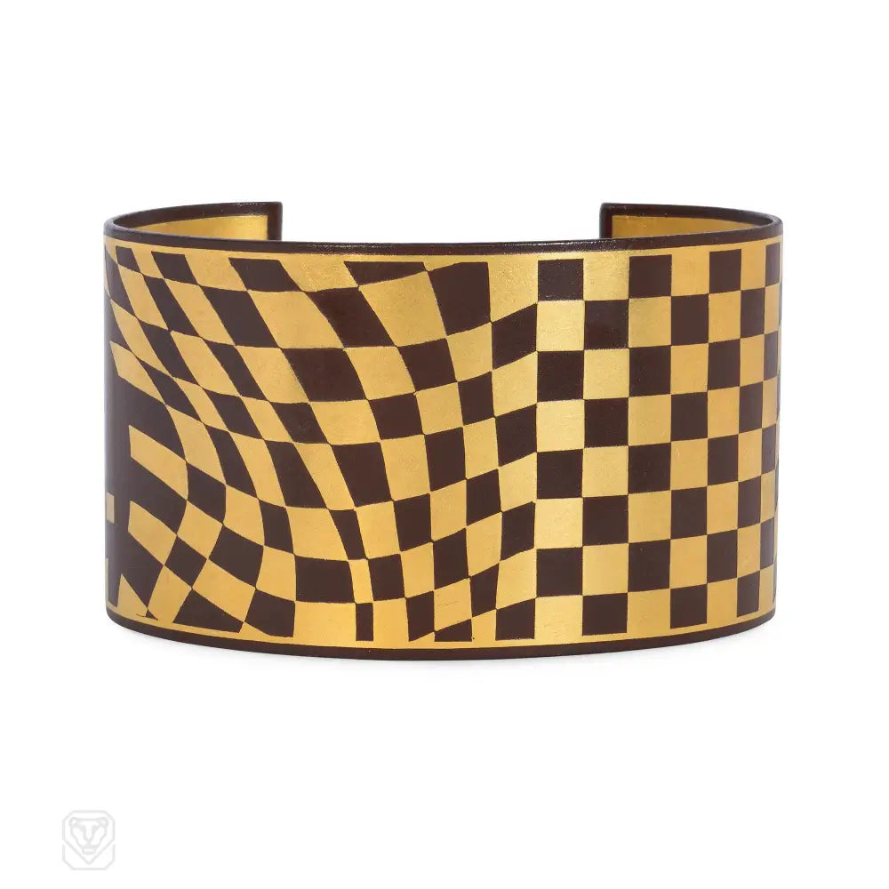 Women’s designer bangle-Angela Cummings for Tiffany & Co. damascene checkered cuff bracelet