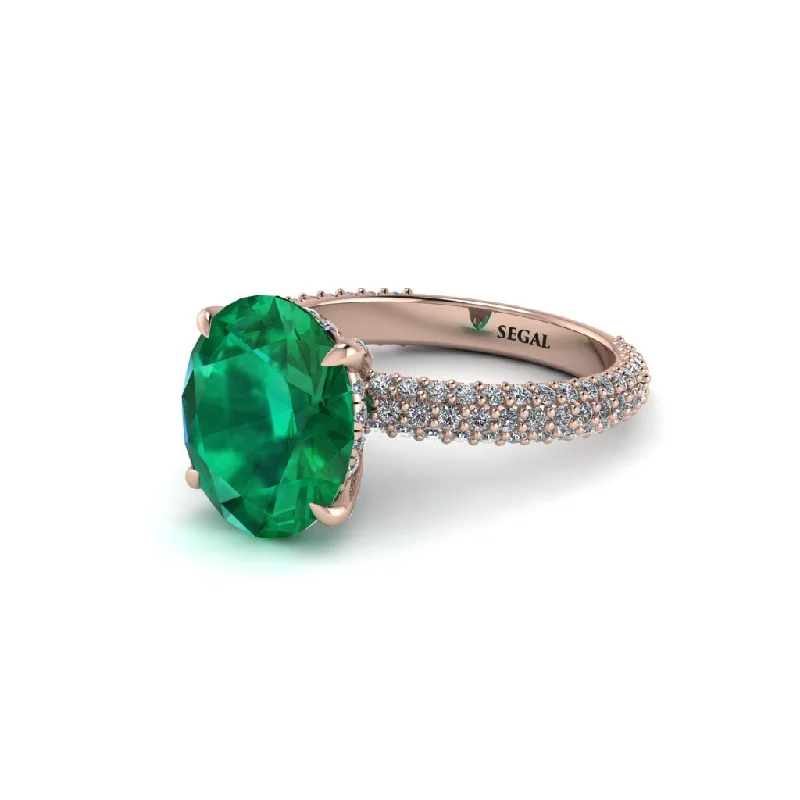 Women’s contemporary engagement ring-Oval Cut Emerald Classic Pave Engagement Ring - Irene No. 5