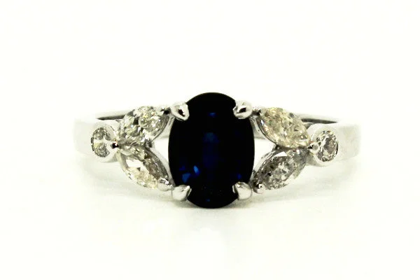 Women’s two-tone rings-BOW MARQUISE DIAMOND RING IN BLUE SAPPHIRE AD NO.1227