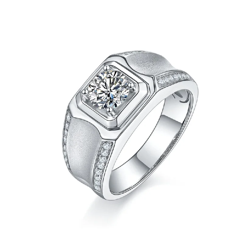 Women’s dazzling engagement ring-1 Carat Moissanite Mens Engagement Ring Band in Sterling Silver