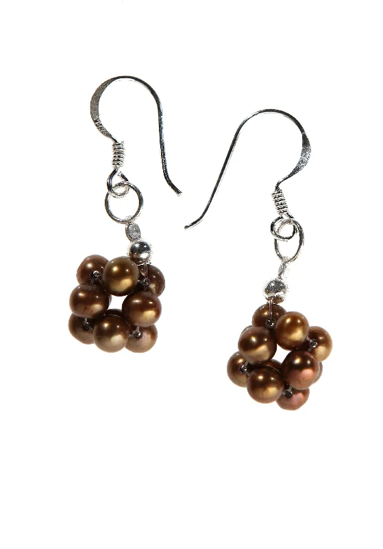 Women’s pearl drop earrings-Brown Pearl Bundle Ball Earrings