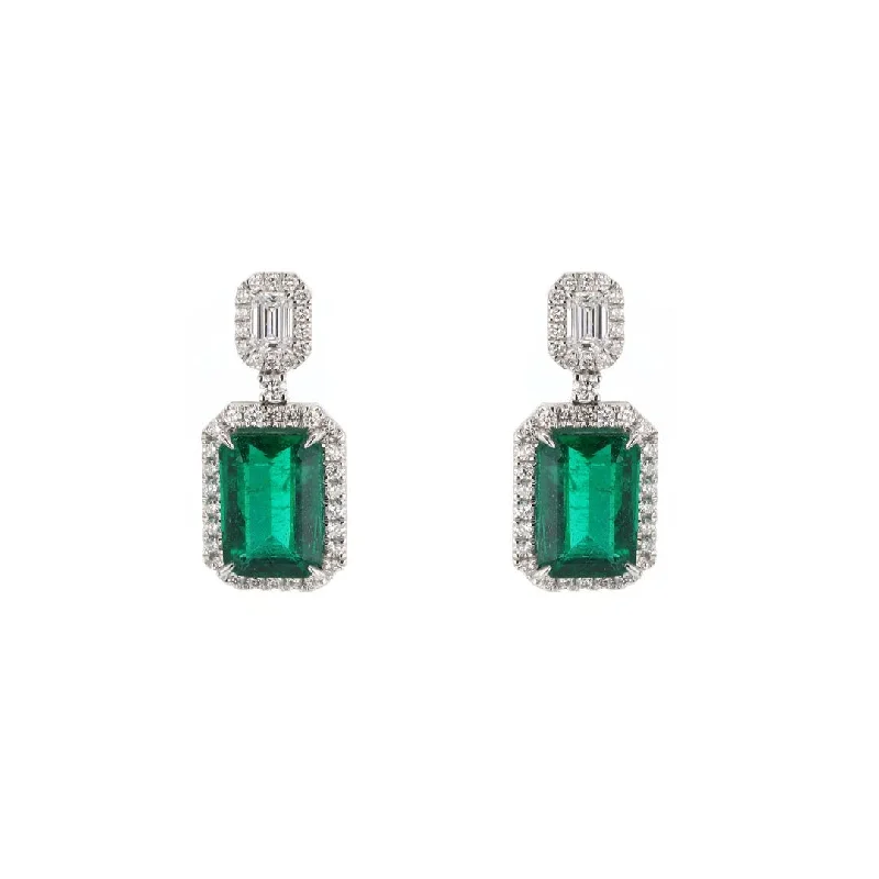 Women’s long earrings-Emerald & Diamond Drop Earrings