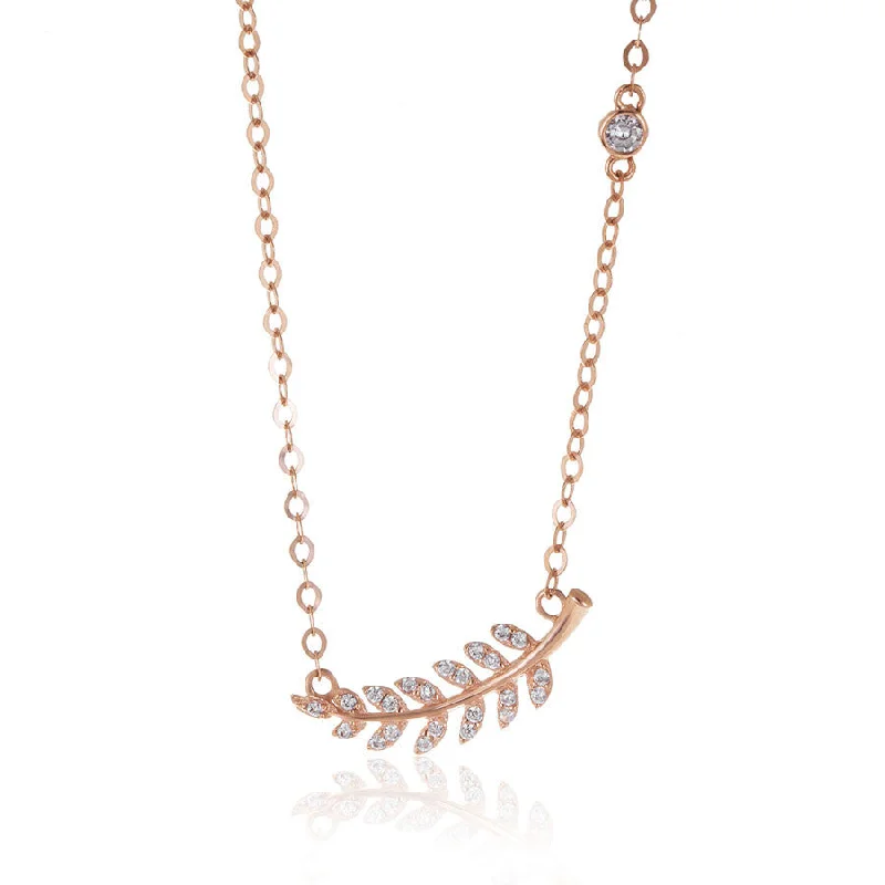 Women’s adjustable necklaces-14K Rose Gold 0.20ct Diamond Leaf Necklace