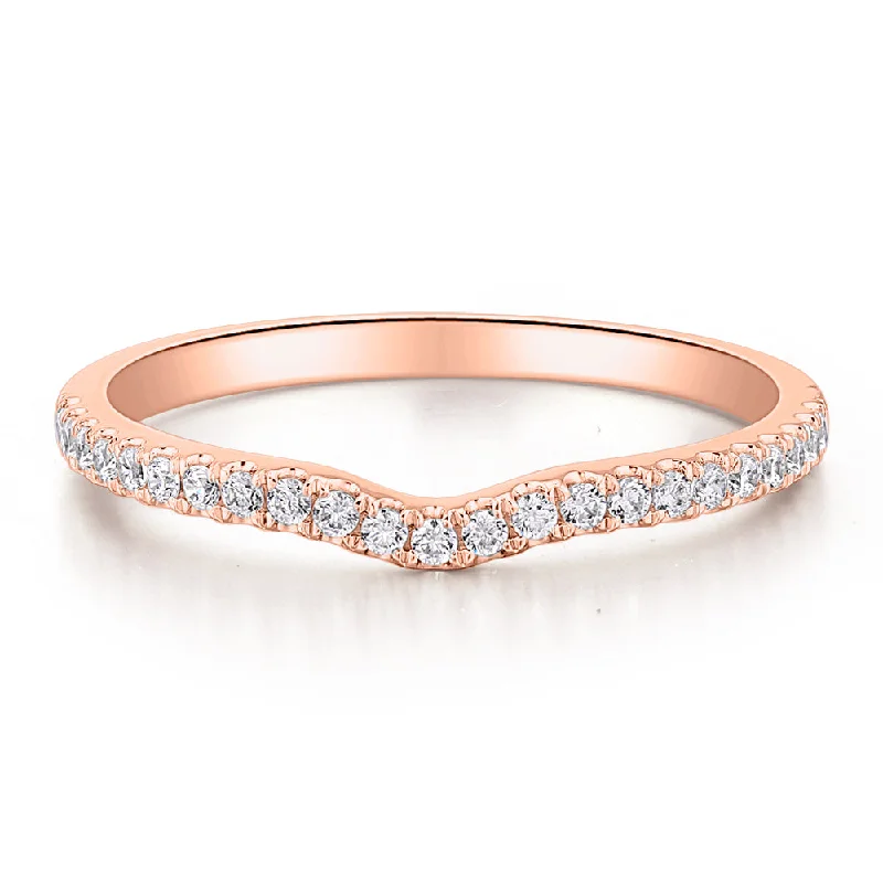 Women’s cubic zirconia rings-Round Brilliant curved wedding or eternity band in 14 carat rose gold