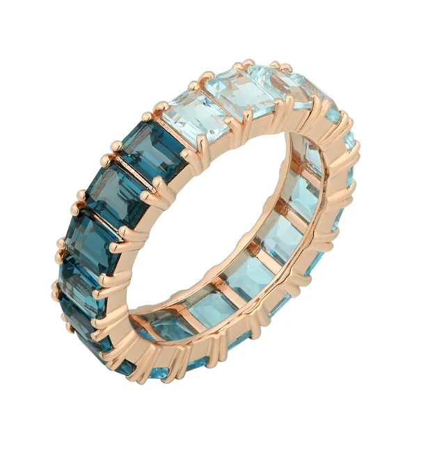 Women’s platinum rings-Blue Topaz Ombre Eternity Ring