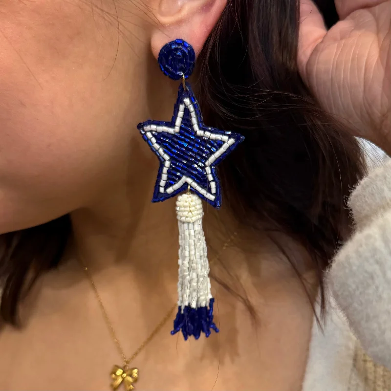 Women’s trendy earrings-Ready, Set, Stars Beaded Star Tassel Earrings