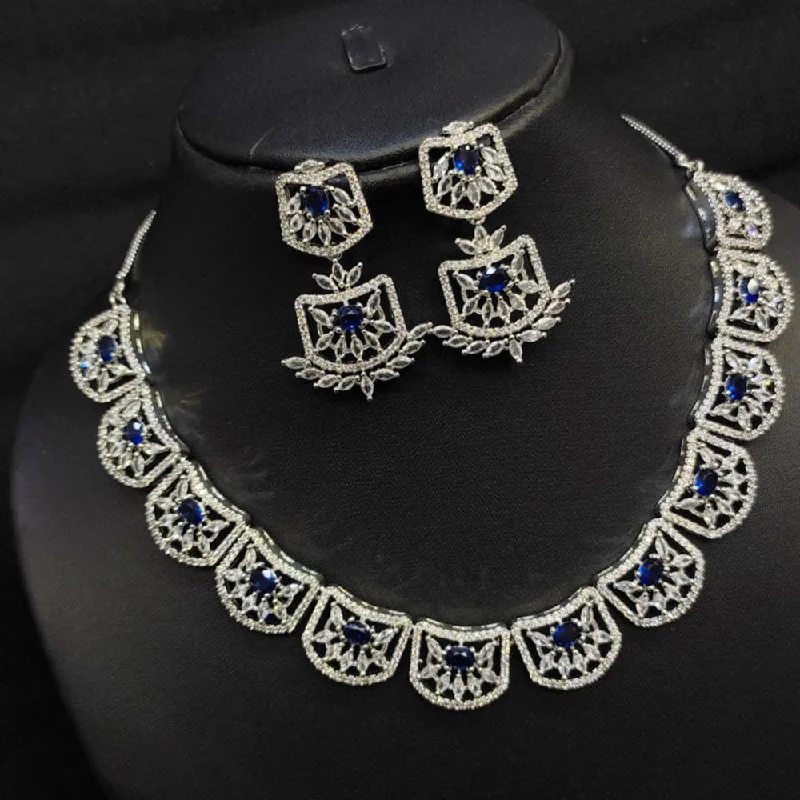 Women’s simple necklaces-Aamrapali Silver Plated American Diamond Necklace Set