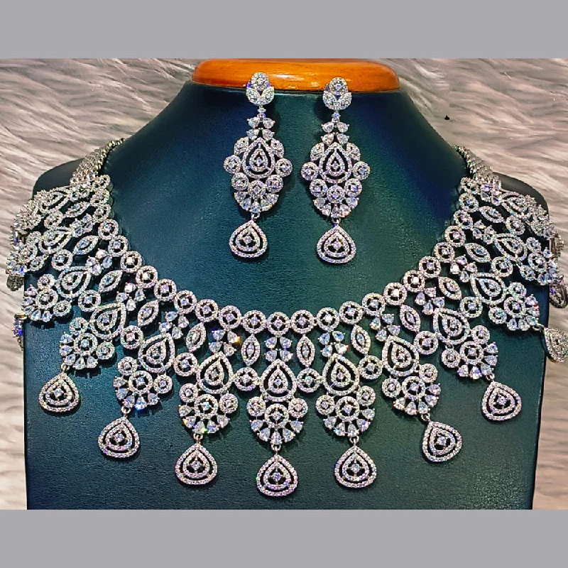 Women’s gold necklaces-Jain Jewellers Silver Plated AD Necklace Set