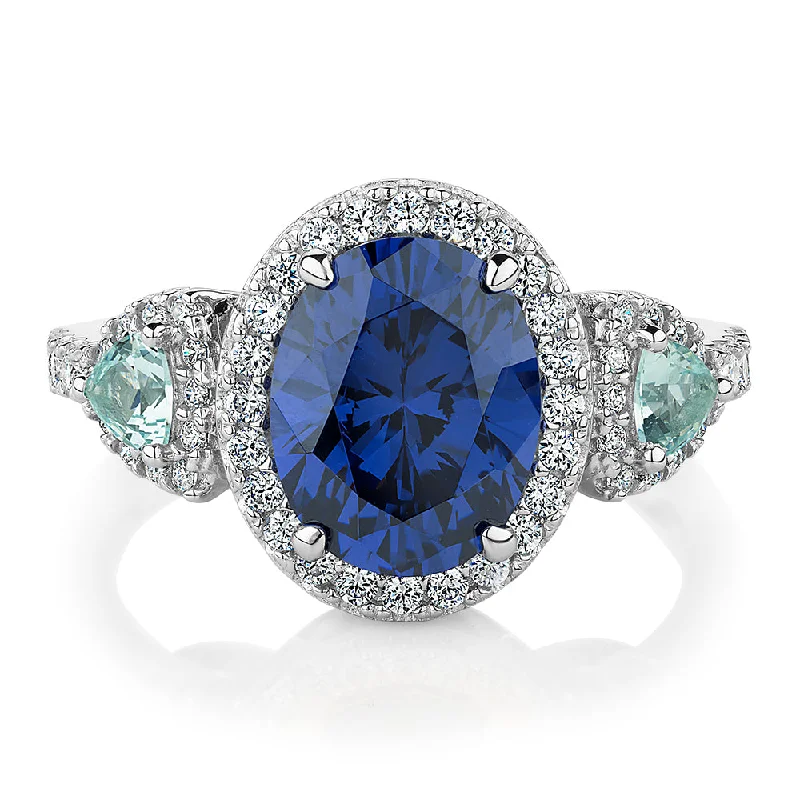 Women’s emerald rings-Dress ring with tanzanite and aquamarine simulants and 0.48 carats* of diamond simulants in sterling silver