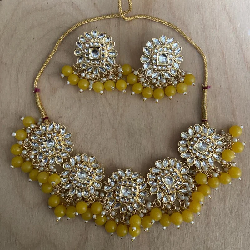 Women’s vintage-inspired necklaces-India Art Gold Plated Kundan Stone And Beads Necklace Set