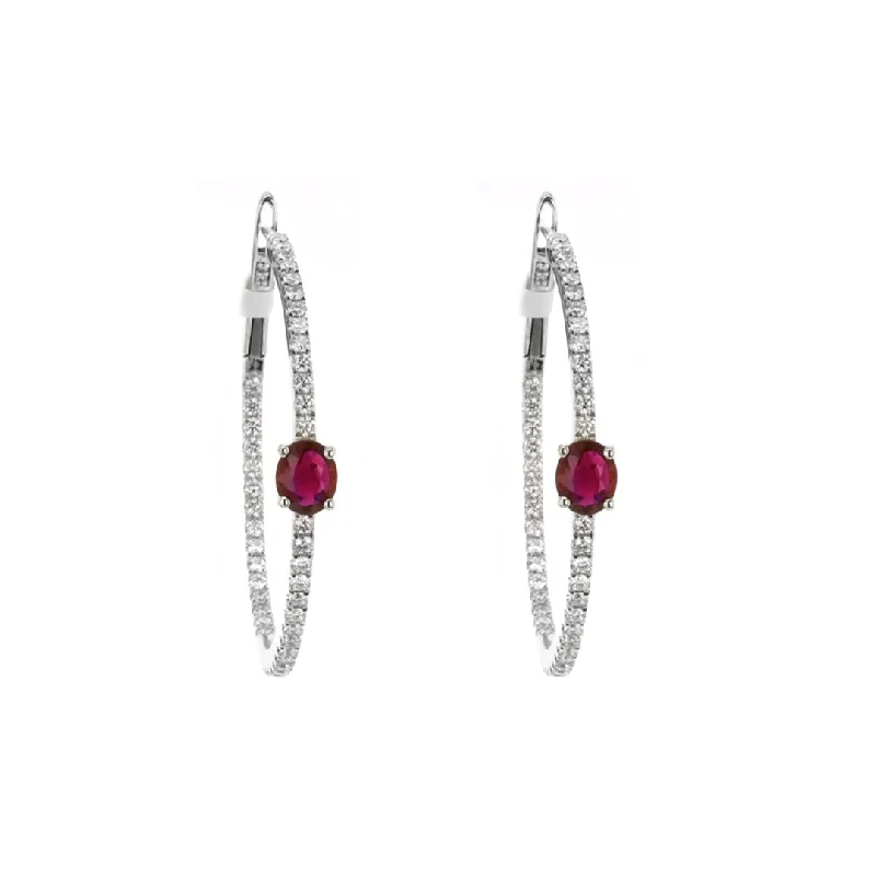 Women’s mixed metal earrings-Ruby & Diamond Inside-Out Hoop Earrings