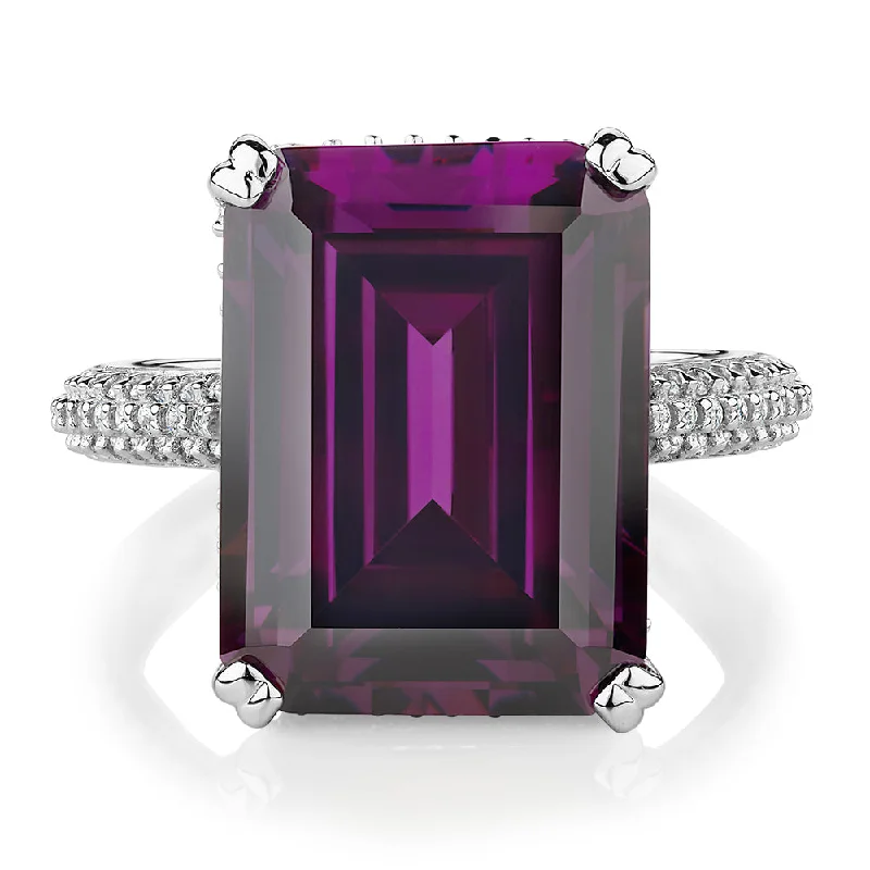 Women’s sapphire rings-Dress ring with amethyst simulant and 0.73 carats* of diamond simulants in sterling silver