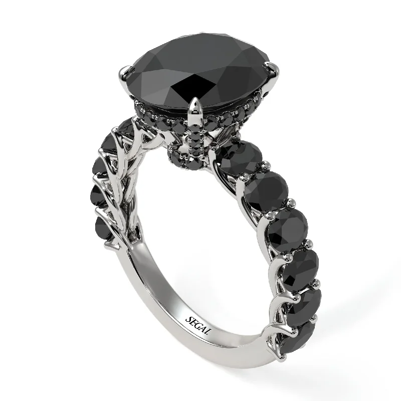 Women’s large diamond engagement ring-4ct Oval Cut Black Diamond Engagement Ring - Xena No. 39