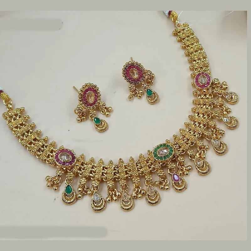 Women’s chic necklaces-Padmawati Bangles Gold Plated Crystal Stone And Pearls Necklace Set