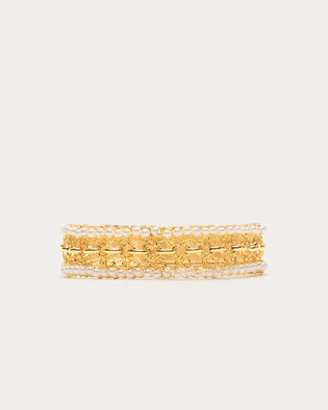 Women’s wedding bangle-Flux Bracelet Pearl Gold