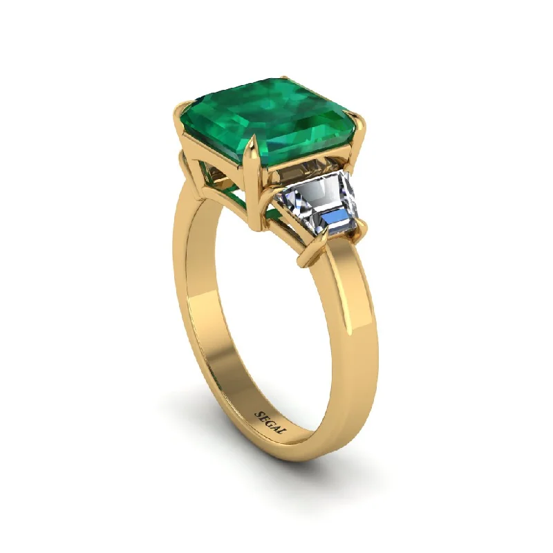 Women’s cushion cut engagement ring-Three Stone Emerald Engagement Ring - Bethany No. 4