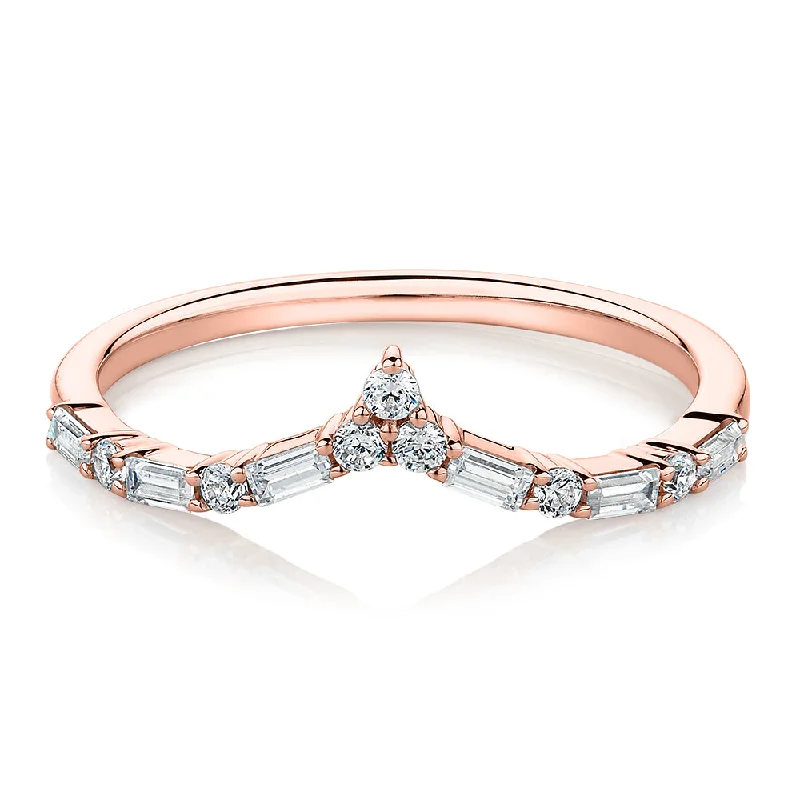 Women’s chunky rings-Baguette curved wedding or eternity band with 0.39 carats* of diamond simulants in 10 carat rose gold