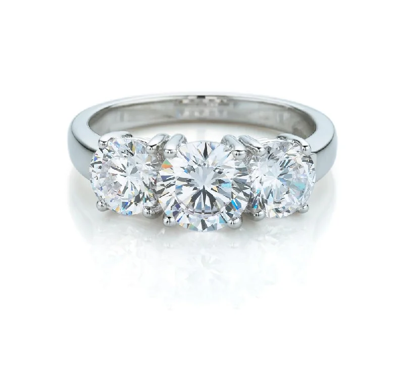 Women’s vintage diamond rings-Three stone ring with 2 carats* of diamond simulants in 10 carat white gold