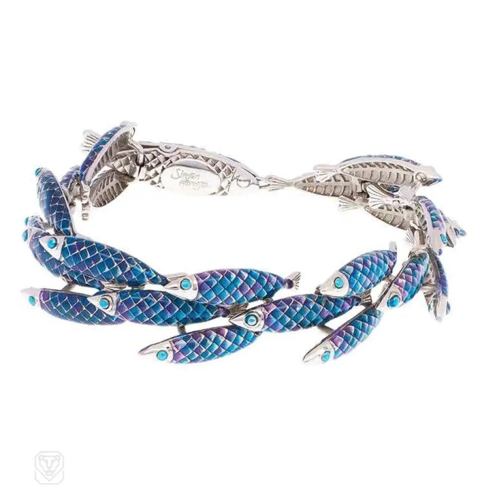 Women’s stackable bracelets-Enamel and stainless steel school of fish bracelet