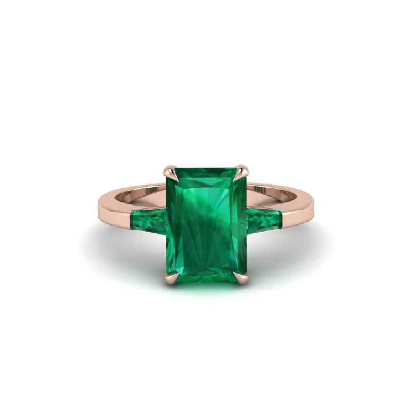 Women’s halo diamond engagement ring-Three Stone Radiant Cut Emerald Engagement Ring - Hillary No. 20