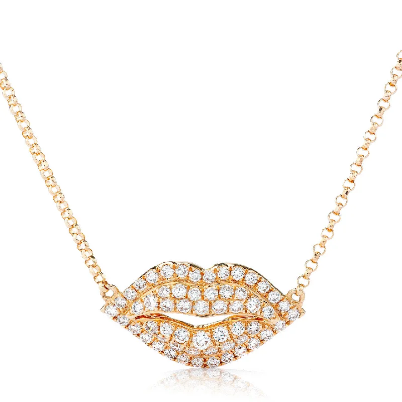 Women’s charm necklaces-18k Rose Gold Diamond Lips Necklace 0.43ct