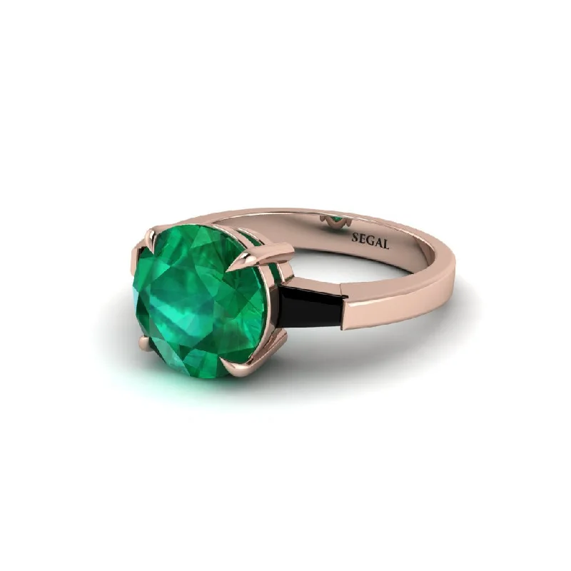 Women’s diamond engagement ring-3 Stone Round Cut Emerald With 2 Baguettes Engagement Ring - Gwendolyn No. 35