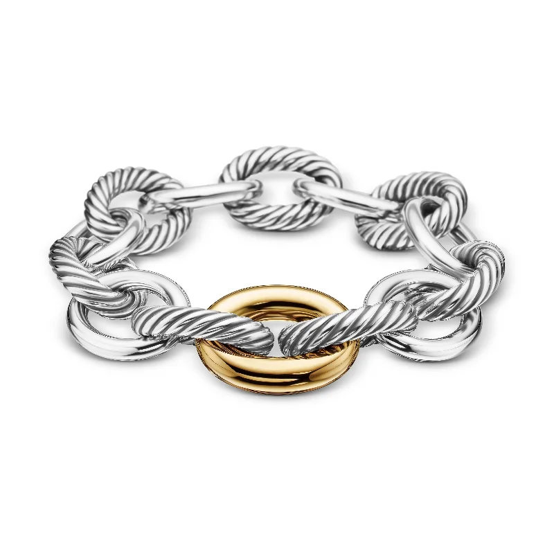 Women’s monogram bracelet-Oval Link Chain Bracelet in Sterling Silver with 18K Yellow Gold\, 19mm