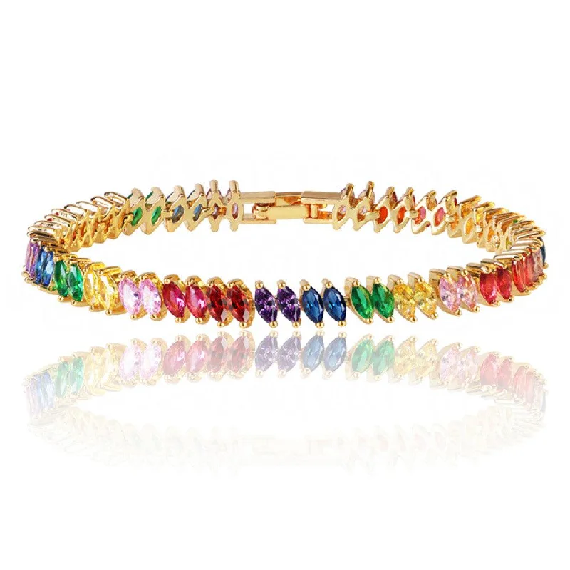 Women’s friendship bracelet-Rainbow Cubic Zirconia Tennis Bracelet with Rainbow Marquise Stones