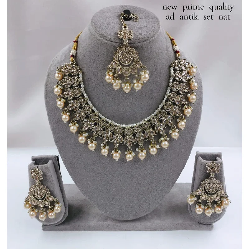 Women’s personalized necklaces-Akruti Collection Gold Plated Crystal Stone And Pearls Necklace Set