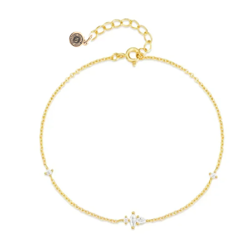 Women’s custom bangles-Lunar Bliss Dainty Cable Chain Bracelet with Marquise, Pear, and Round Cut Cubic Zirconia Accents