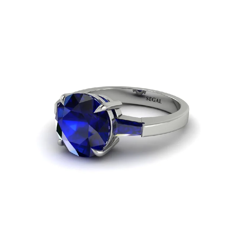 Women’s beautiful engagement ring-3 Stone Round Cut Sapphire With 2 Baguettes Engagement Ring - Gwendolyn No. 75