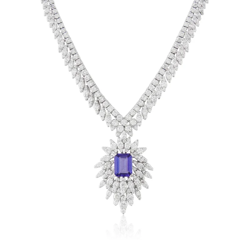 Women’s colorful gemstone necklaces-18k White Gold 9.47ct Diamond Tanzanite Necklace