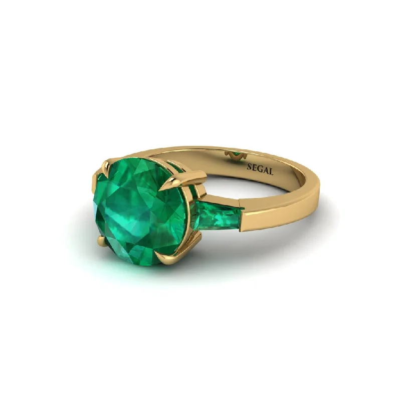 Women’s radiant engagement ring-3 Stone Round Cut Emerald With 2 Baguettes Engagement Ring - Gwendolyn No. 19