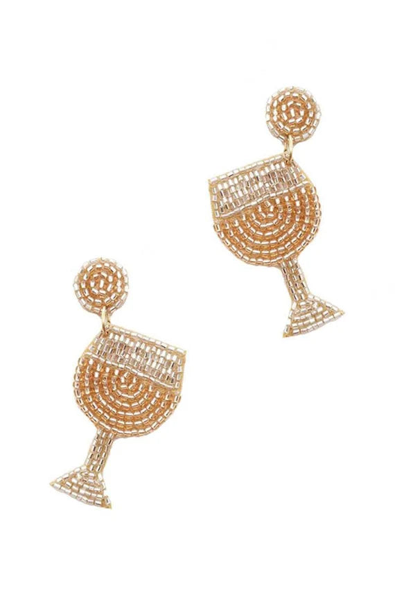 Women’s classy earrings-Beaded Earrings, Gold and Silver Wine Glasses