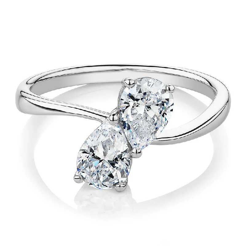 Women’s handmade rings-Dress ring with 1.42 carats* of diamond simulants in 10 carat white gold